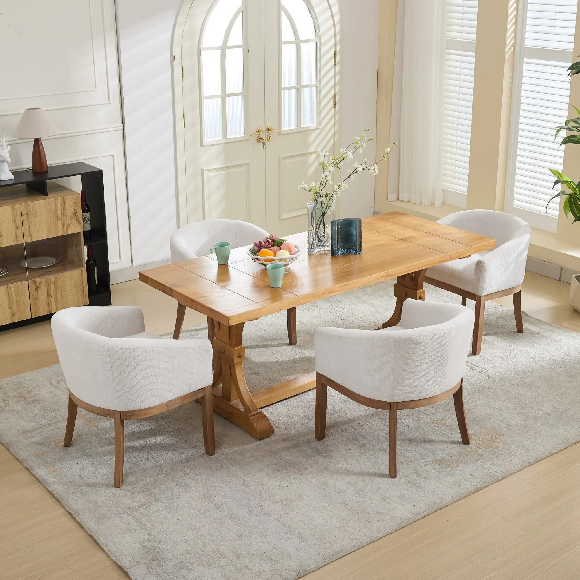 Mid Century Modern Upholstered Linen Barrel Dining Chairs