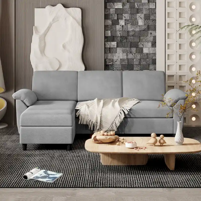 Futzca Sectional Sofa Couch, 3 Seat L Shaped Sofa with Removable Pillows