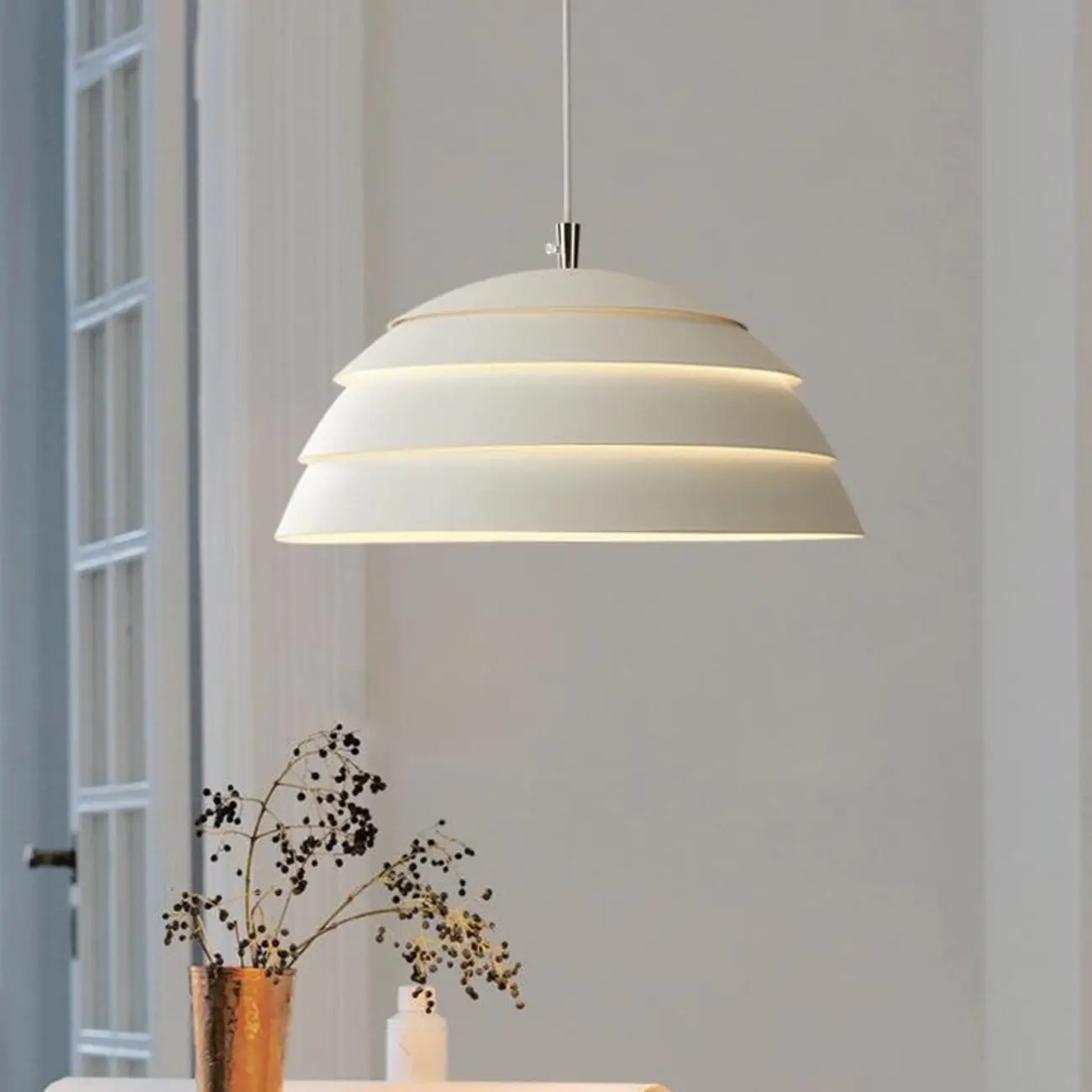 White Layered Iron Dome Kitchen Pendant Light