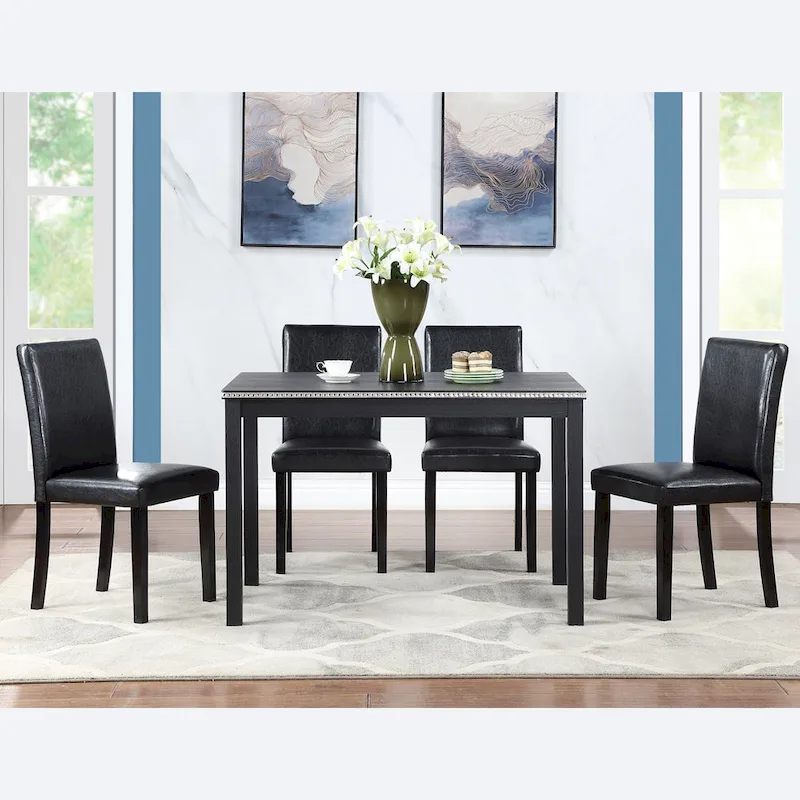 5 Piece Wooden Dining Table Set, Kitchen Table Set with a Rectangular Table and 4 Upholstered Chairs