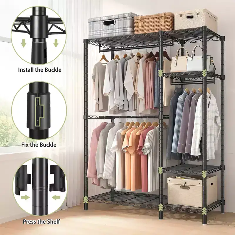GDFStudio Batavia 76 Heavy Duty Metal Garment Rack with 6 Shelves and 3 Hanging Rods