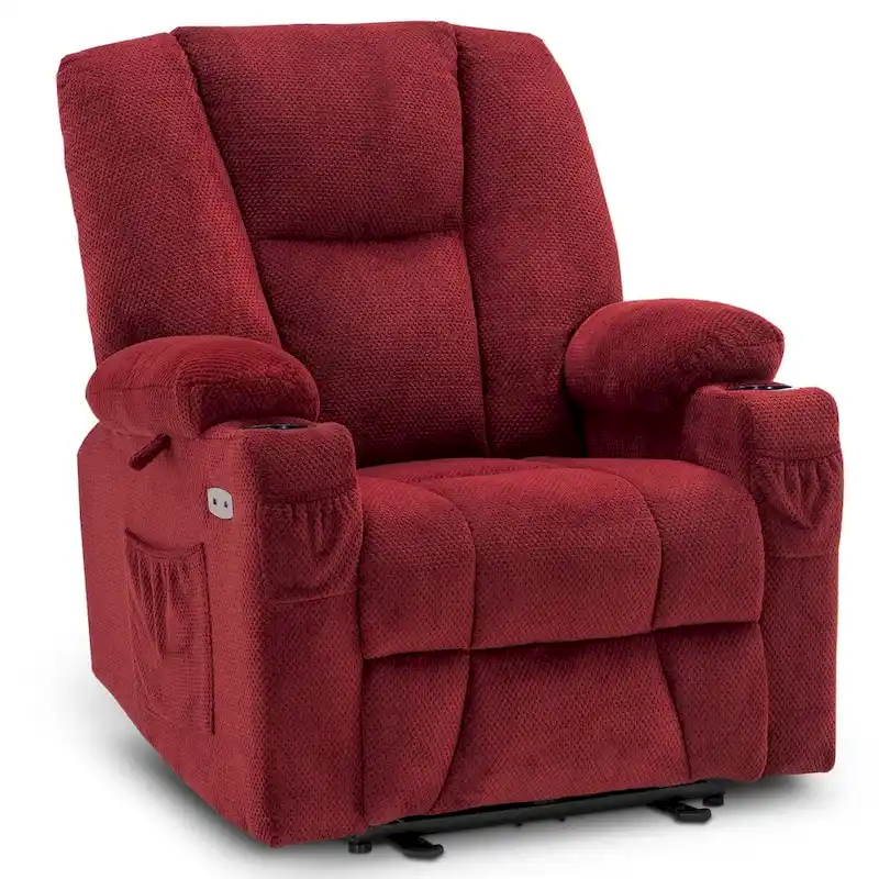 MCombo Electric PowerRecliner Chair with Massage & Heat, Plush Fabric 8015