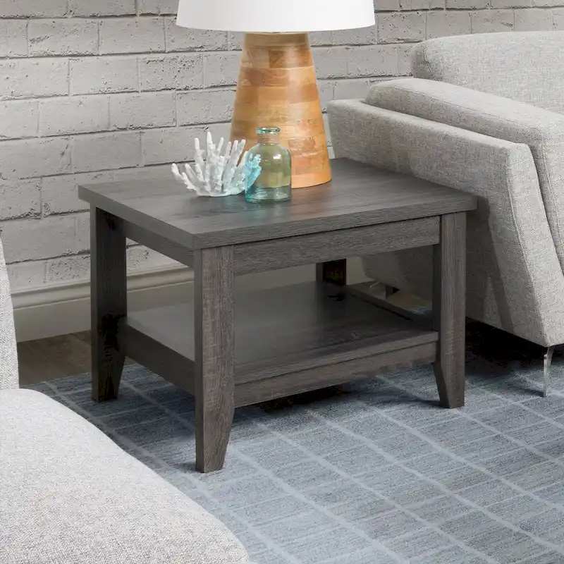 Hollywood Side Table with Shelf, Dark Grey