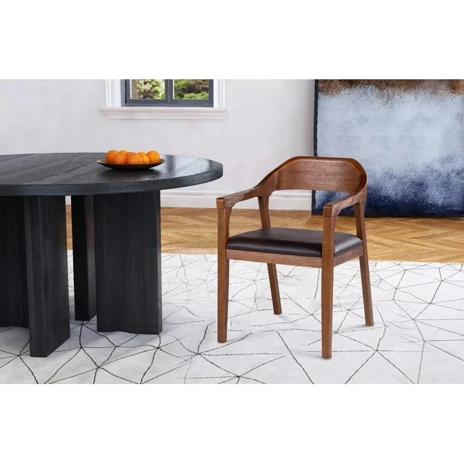 Rubberwood Dining Armchair with Faux Leather Seat