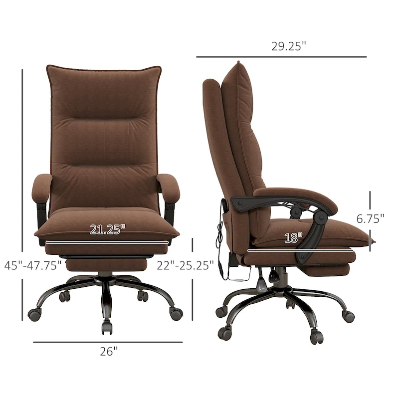 Vinsetto High Back Massage Office Chair with 6 Vibration Points, Heated Reclining Microfiber Computer Chair with Footrest