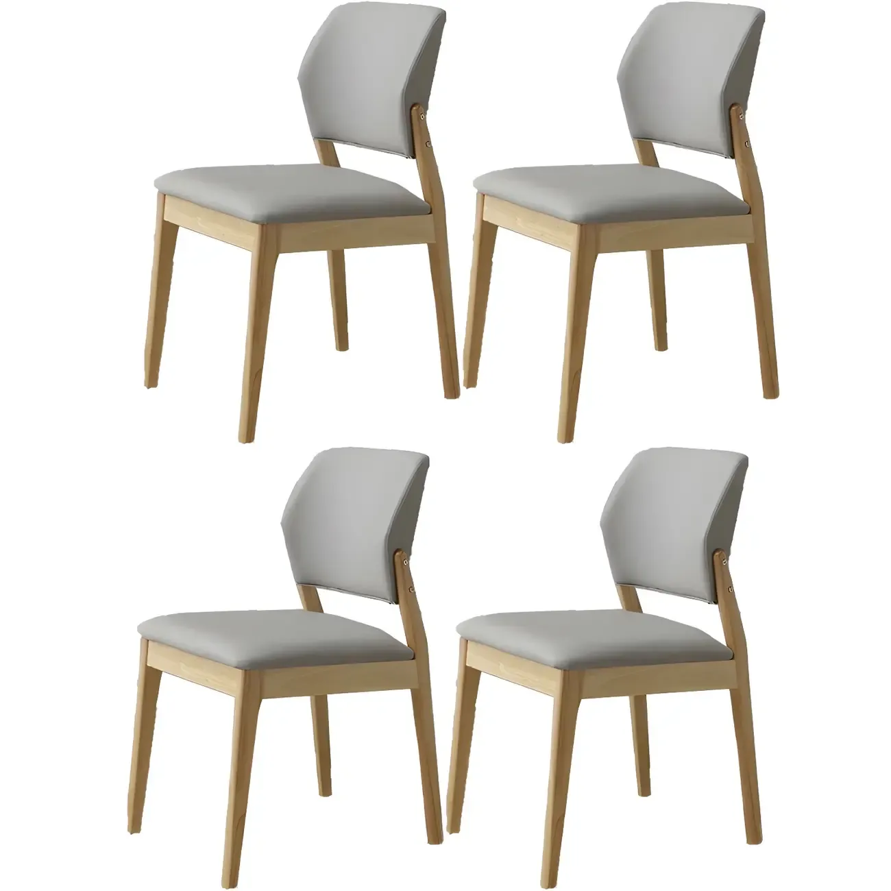 Modern Wood Faux Leather Beige Low Back Dining Chair