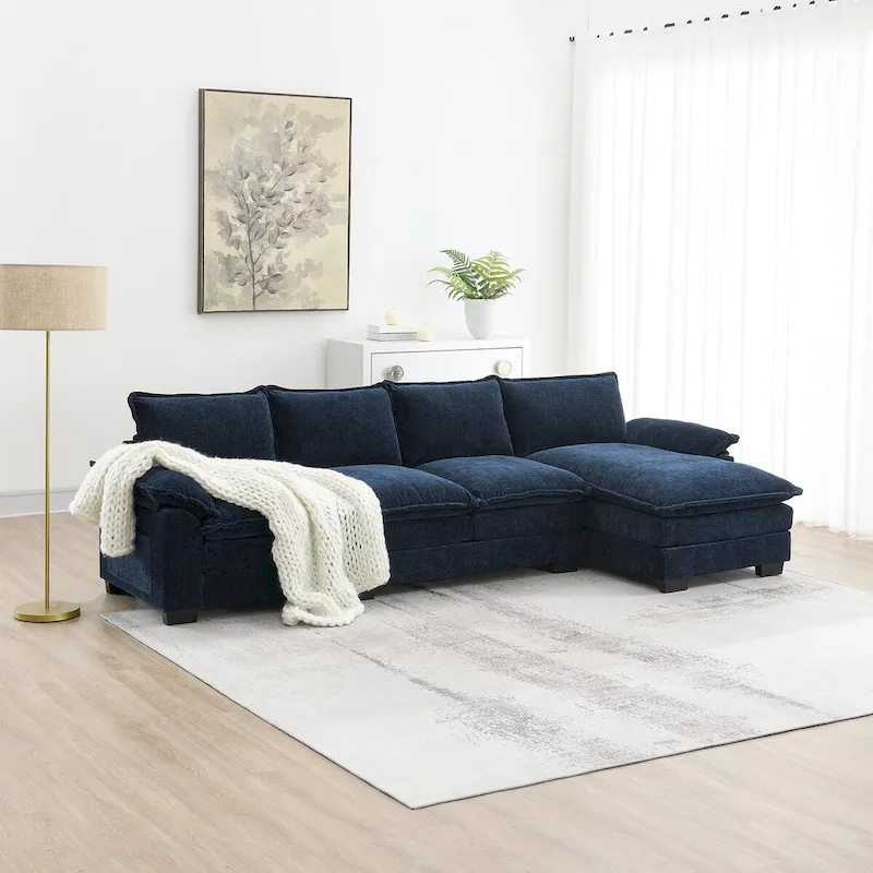 Harper&Bright Designs Modern L-shaped Chenille Cloud Sofa with Double Seat