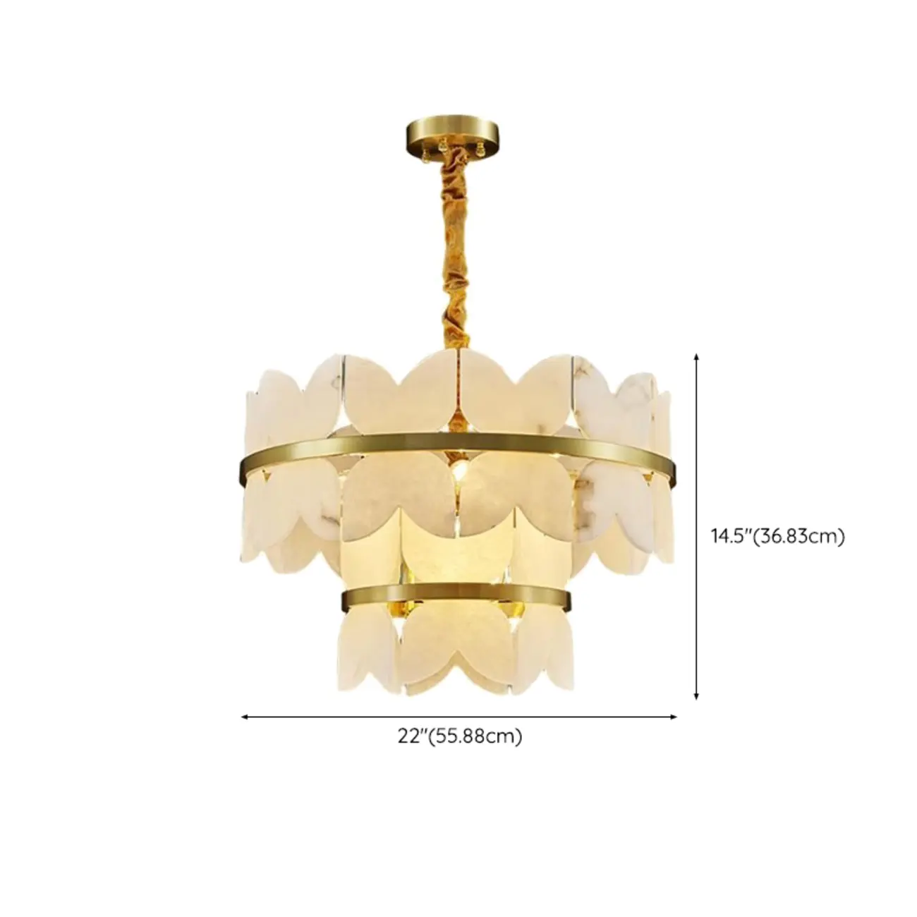 Luxurious Round Gold Tiered Alabaster Chandelier