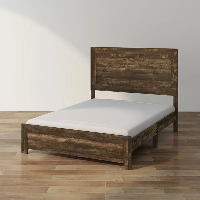 Furniture  Rustic Walnut Panel Wood Bed