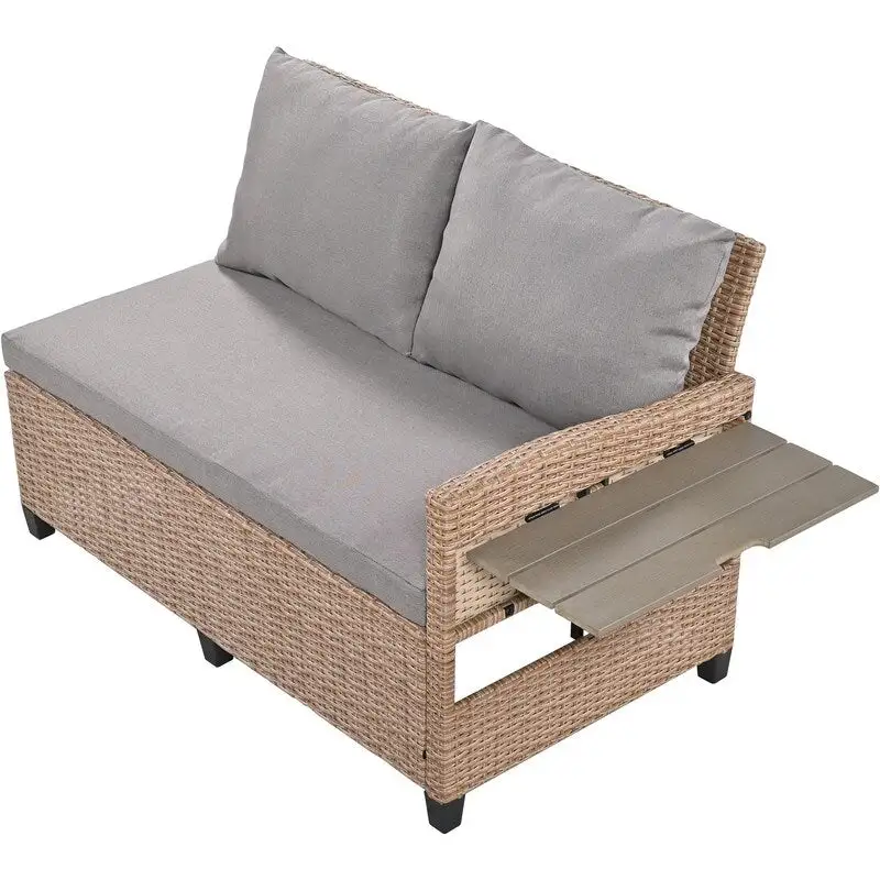 5-Piece L-Shaped Patio Rattan Sofa Set with 2 Extendable Side Tables