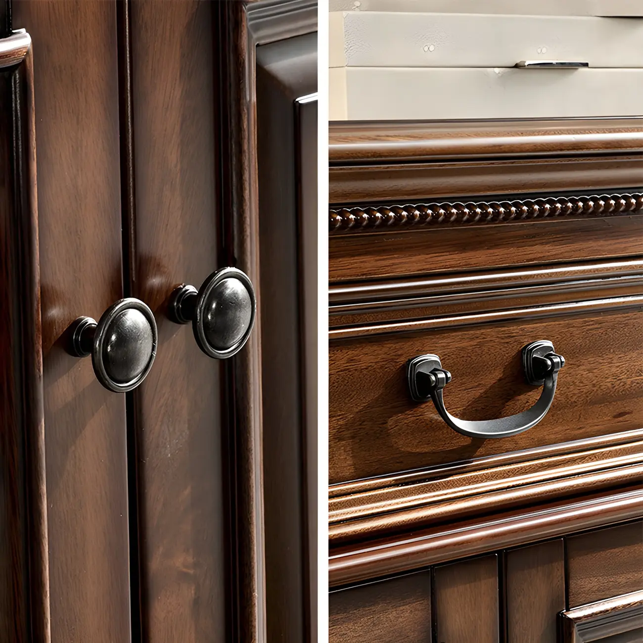 Traditional Brown Wooden Sideboard with Drawers and Cabinets