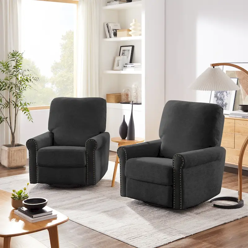 360 Degree Swivel Glider Manual Recliner Leisure Chair Set of 2