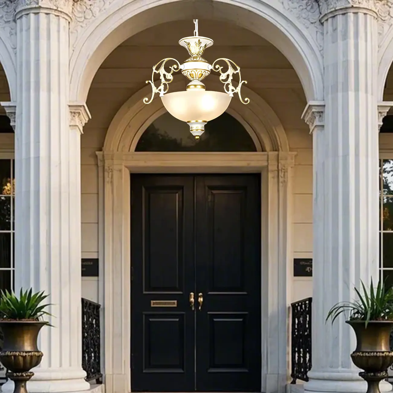 Vintage Bronze Frosted Glass Bowl Foyer Hanging Chandelier