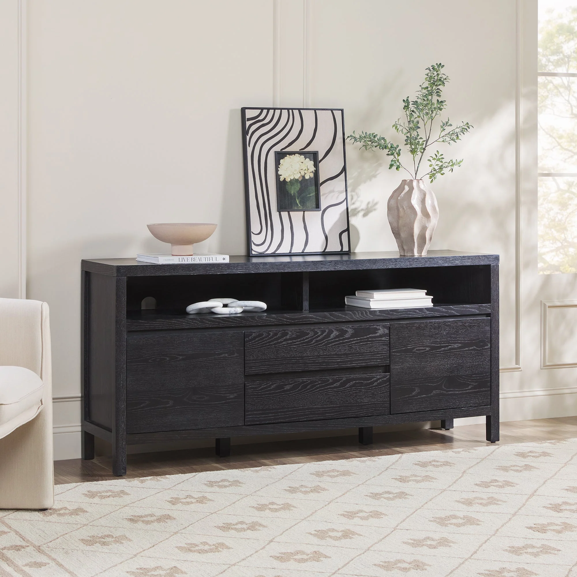 Nash 65 Modern Farmhouse Rustic Oak Wood Sideboard / TV Stand