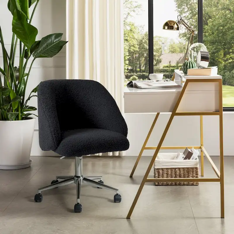 Joah Modern Boucle 360 Swivel Height Adjustable Swivel Office Chair with Rolling Wheels by HULALA HOME - N/A