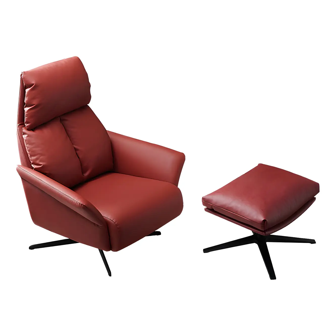 Modern Leather Swivel Chair Red with Arms Black Legs