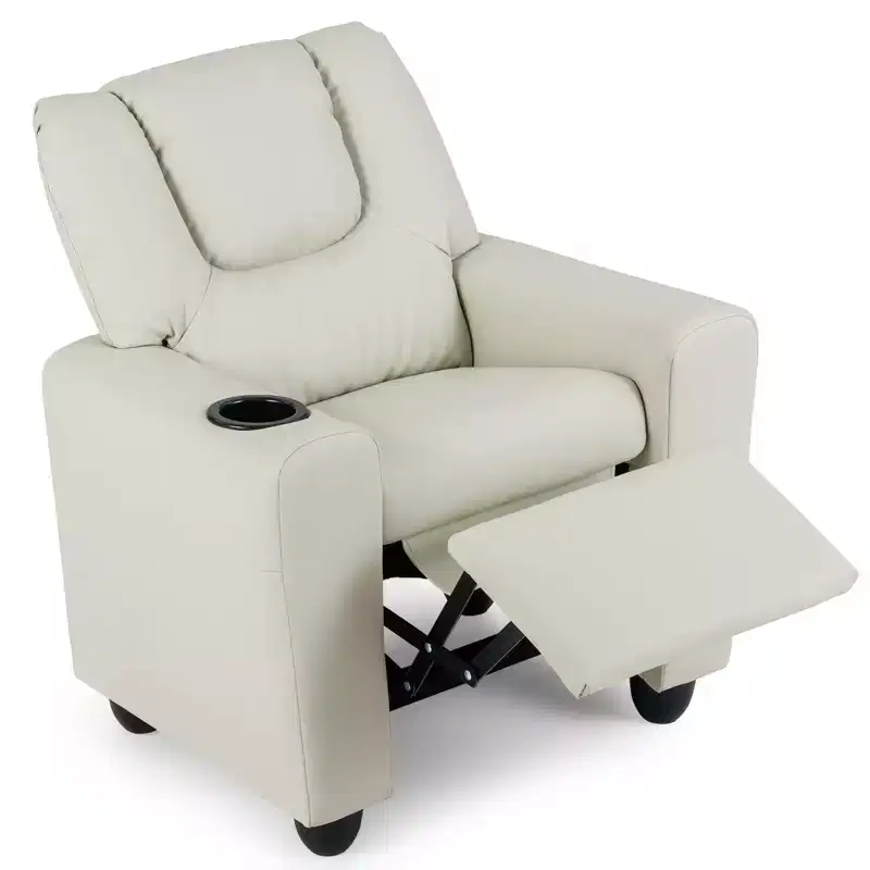 Kids Recliner Chair with Cup Holder – Beige / Black / Brown / Pink, Push-Back Style, 1-Seat
