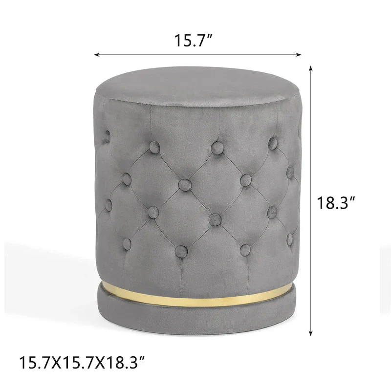 Adeco 18.3 Height Button Tufted Upholstered Round Ottoman