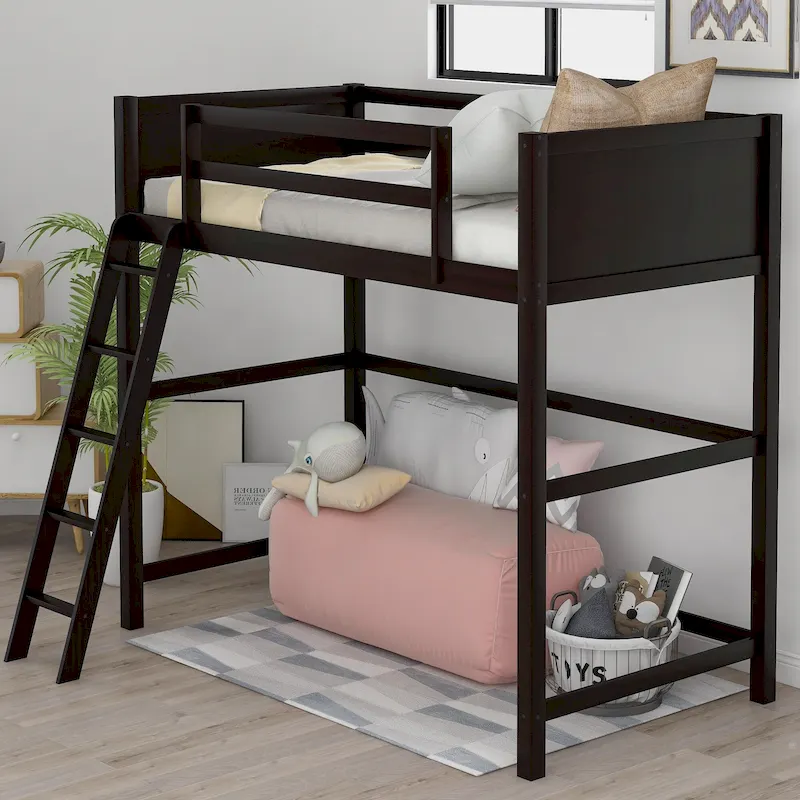 Solid Wood Twin Size Loft Bed with Ladder