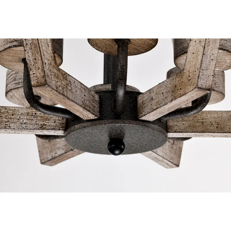 Cydney 16 Inch Geometric Shape Wood Grain Finish Pendant 6 Light