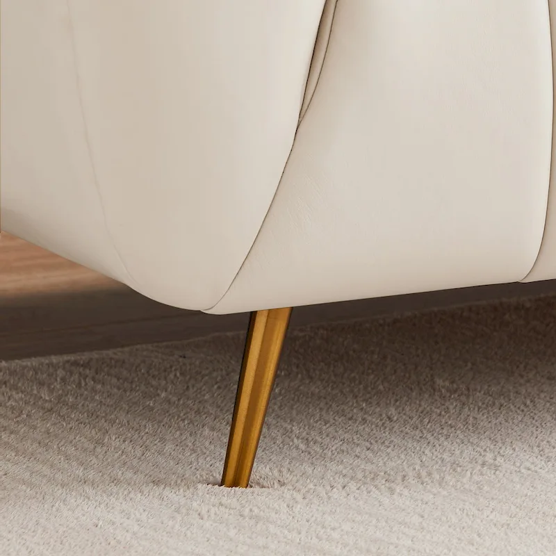 Clovis Mid-Century Modern Furniture Style Upholstered Leather Couch in Cream