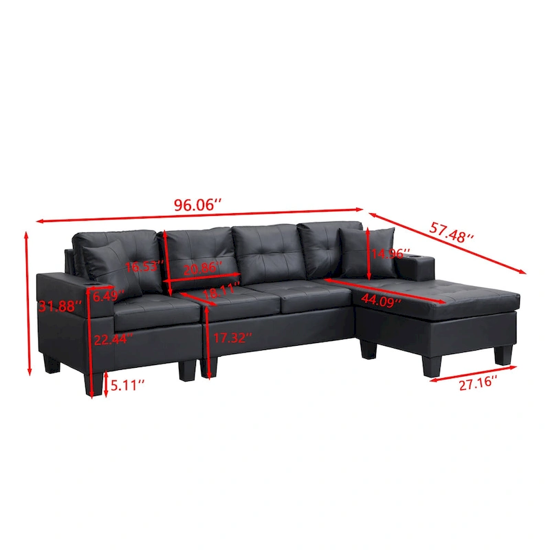 Modern Sectional Sofa Set with Cup Holders and Plush Cushions