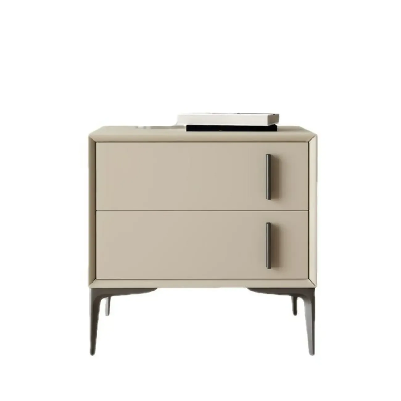 Modern Apricot Faux Leather Wood 2-Drawer Nightstand