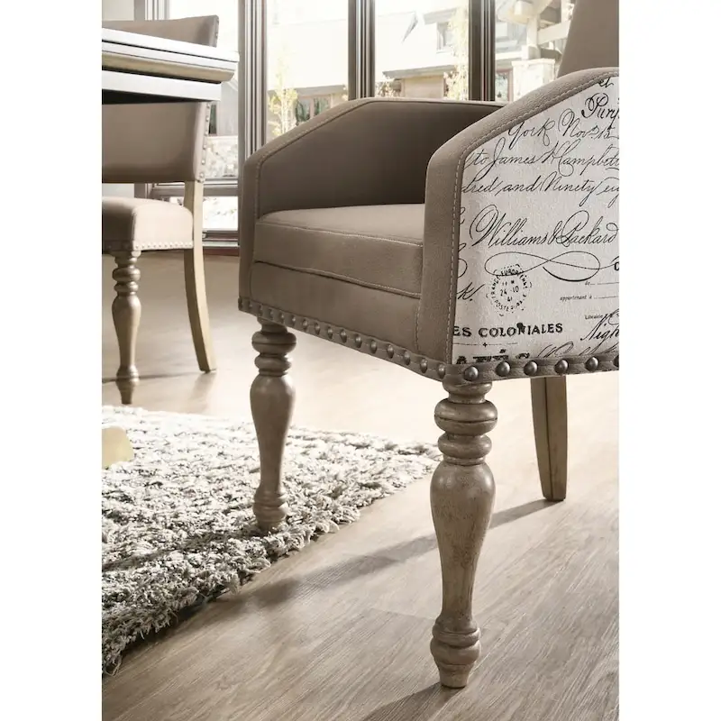 Roundhill Furniture Birmingham Nailhead 8-Piece Table with Nail Head Bench and Arm Chair Dining Set, Driftwood