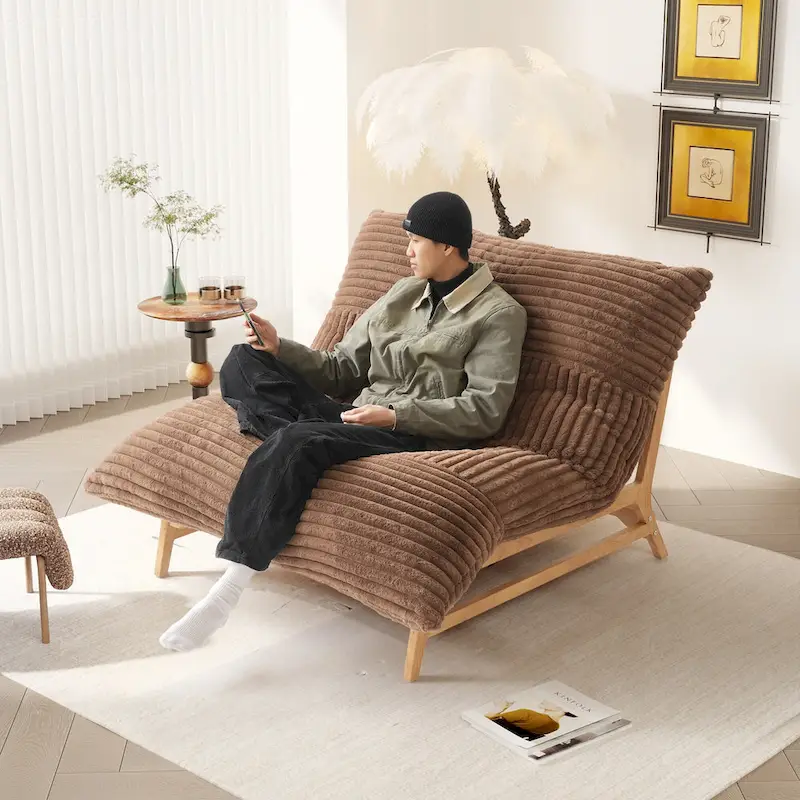 Bean Bag Accent Chair Large Plush Bean Bag Lounger with Solid Wood Frame Comfy Lounge Chair with Down Filling