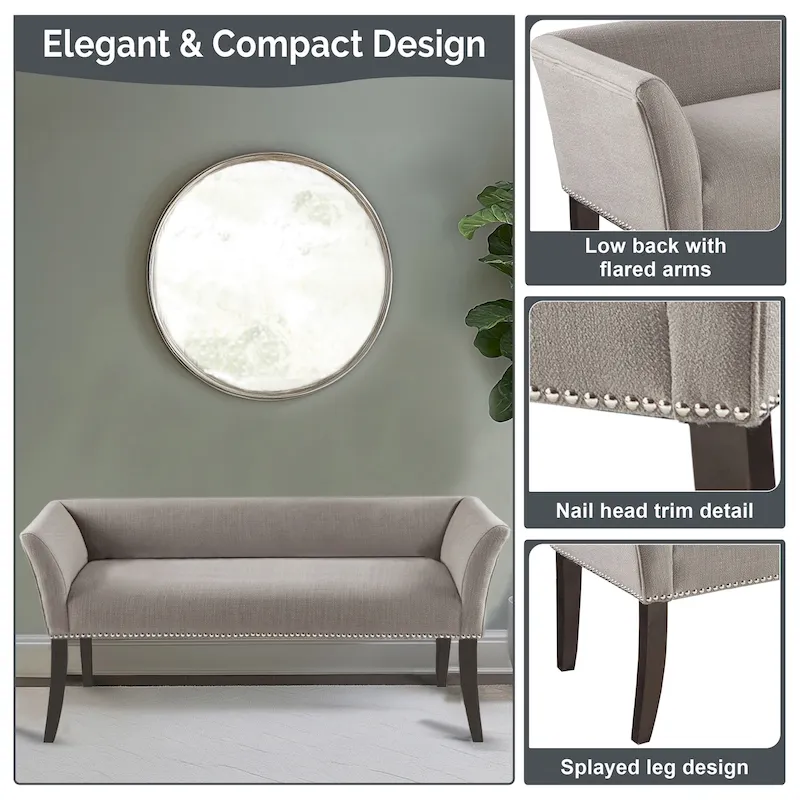 Madison Park Welburn 49.5 Upholstered Bench with Back & Wood Legs