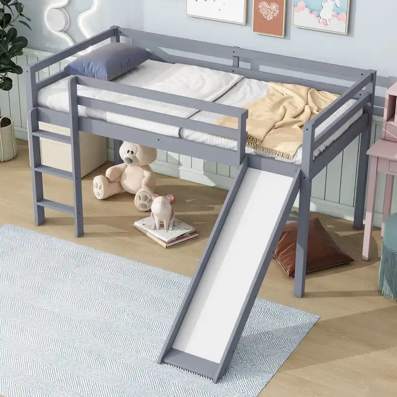 Twin Loft Bed with Slide and Low-Profile Design