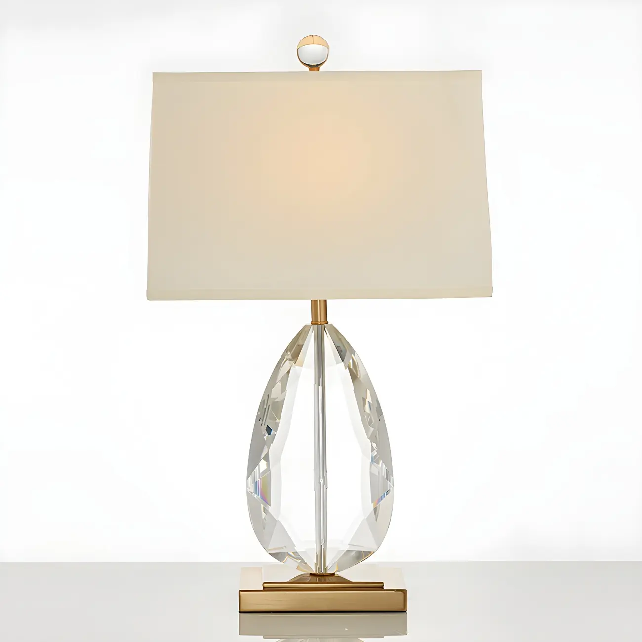 Luxury Crystal Bedside Lamp Beige Rectangle Shade