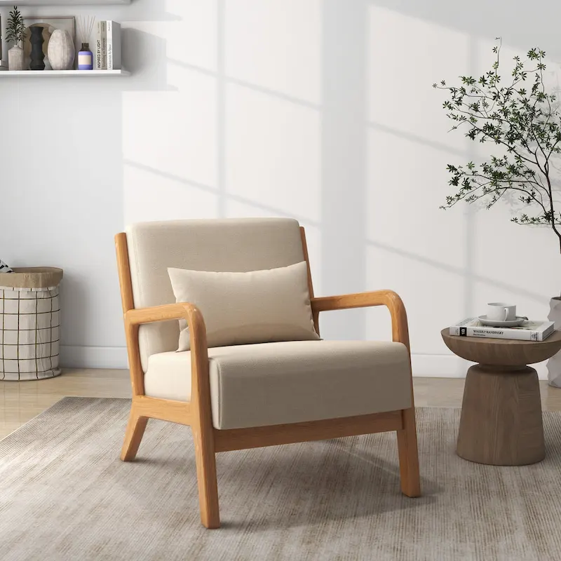 Mid-Century Modern Fabric Upholstered Wood Arm Chair