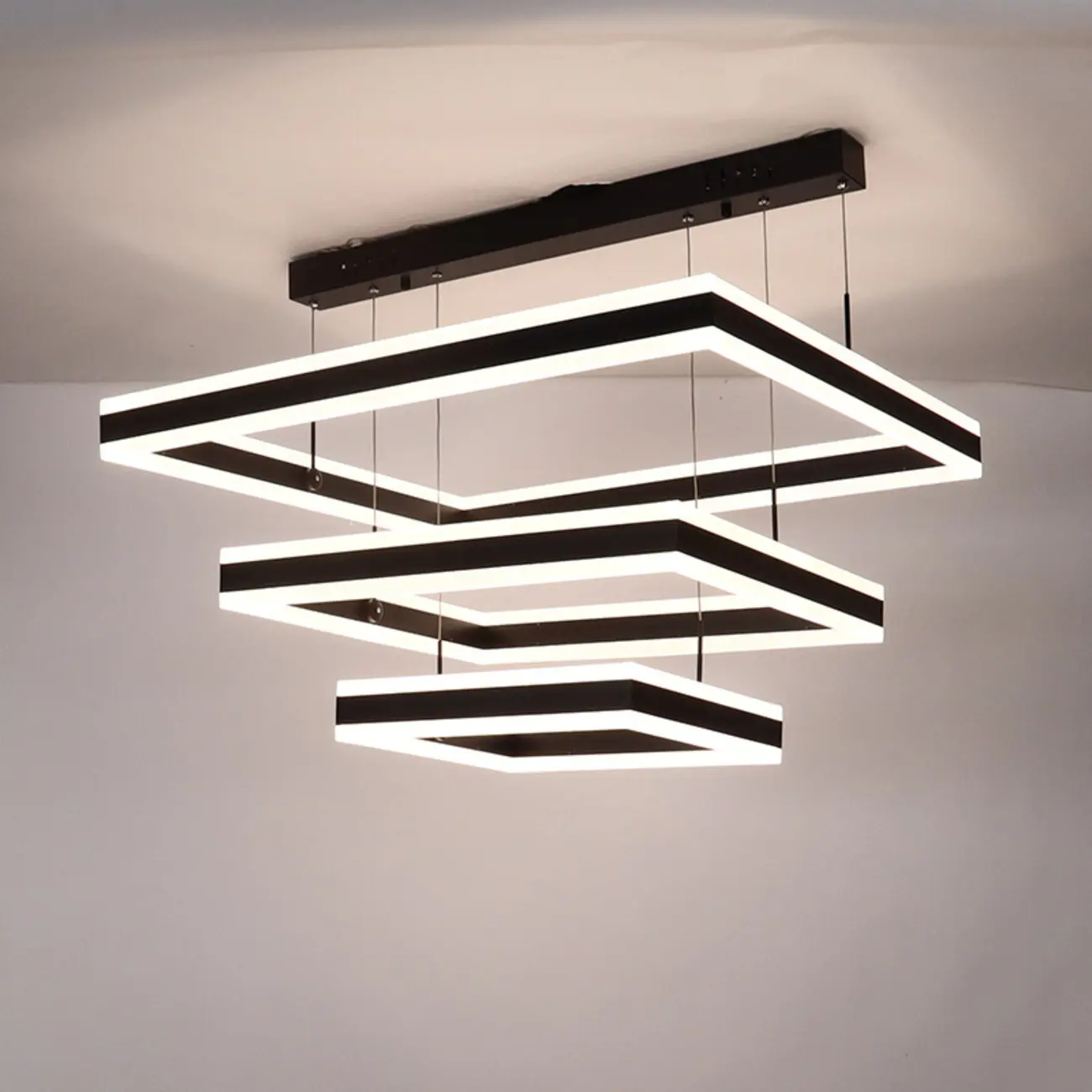 Modern 3-Tier Linear Square Dimmable LED Chandelier