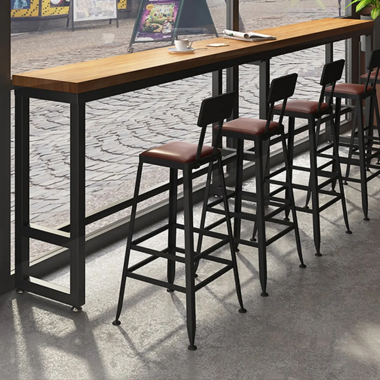 Industrial Solid Wood Bar Set with Metal Legs