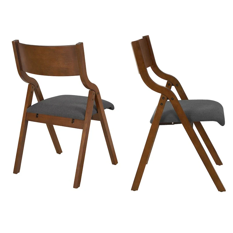 2-Piece Upholstered Folding Dining Chair, Space Saving Wood Chairs - 2-Pack