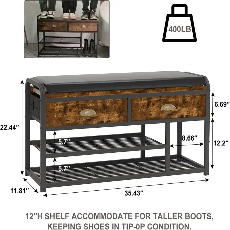 3 Tier Entryway Bench - 35.43D x 11.81W x 22.44H