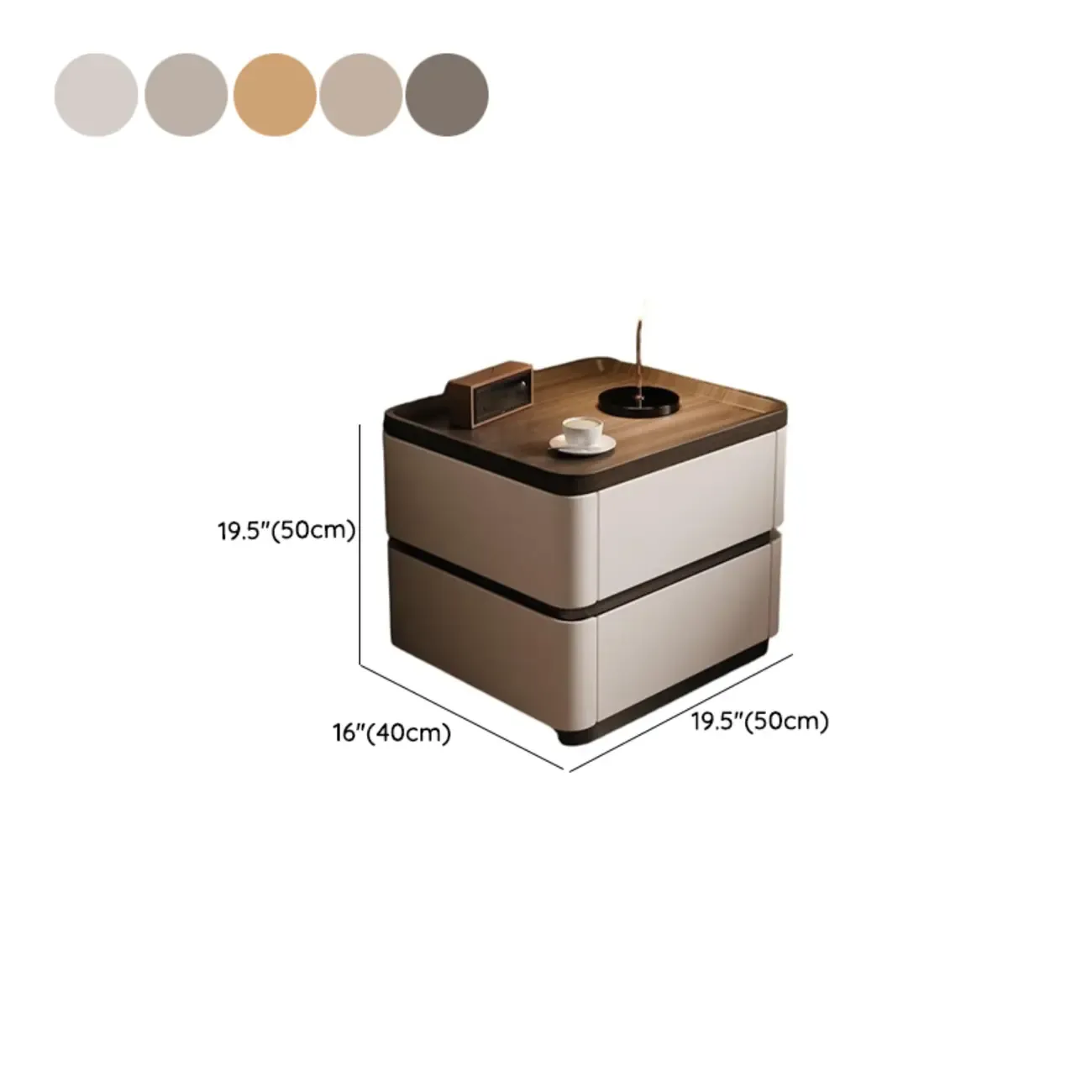 Wooden Overbed 2 Drawers Nightstand with Grooved Top