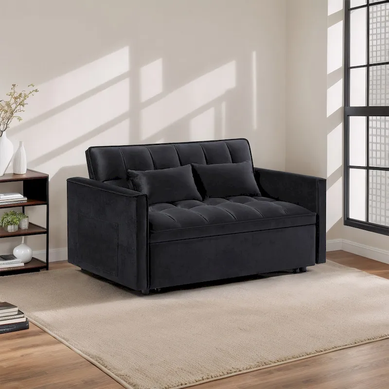 Modern Convertible Futon Sofa Bed,Adjustable Backrest,Armrest Holders
