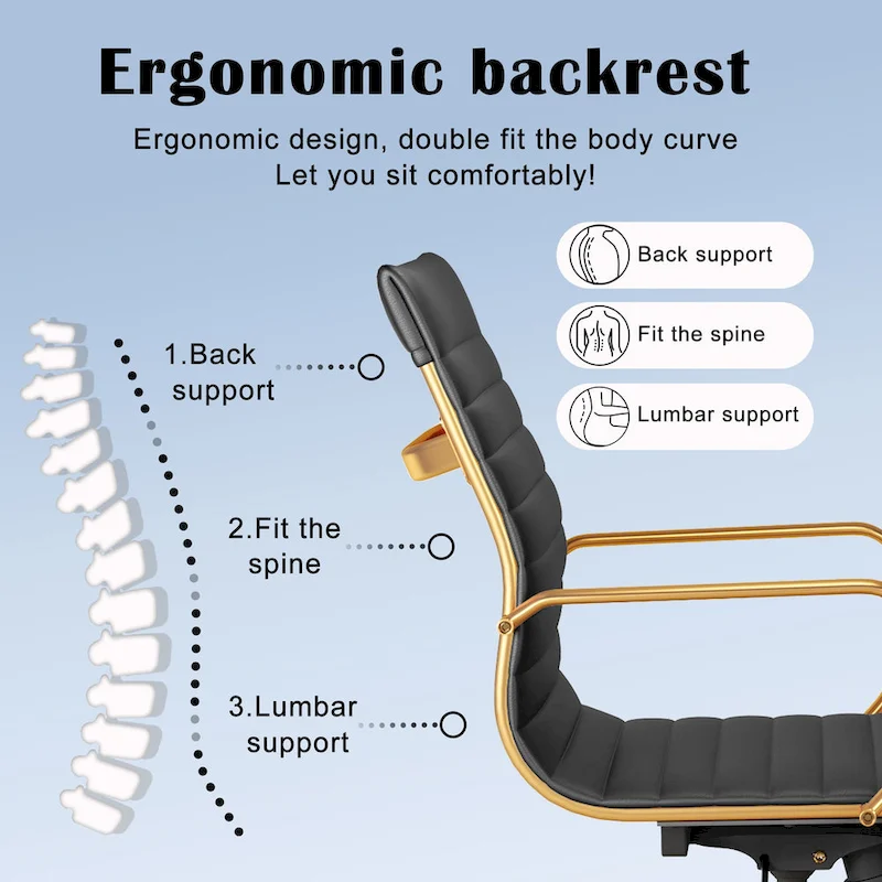CAROCC Ribbed Computer Office Chair Swivel Lift tilt function Ergonomic Premium Leather Desk Armchair