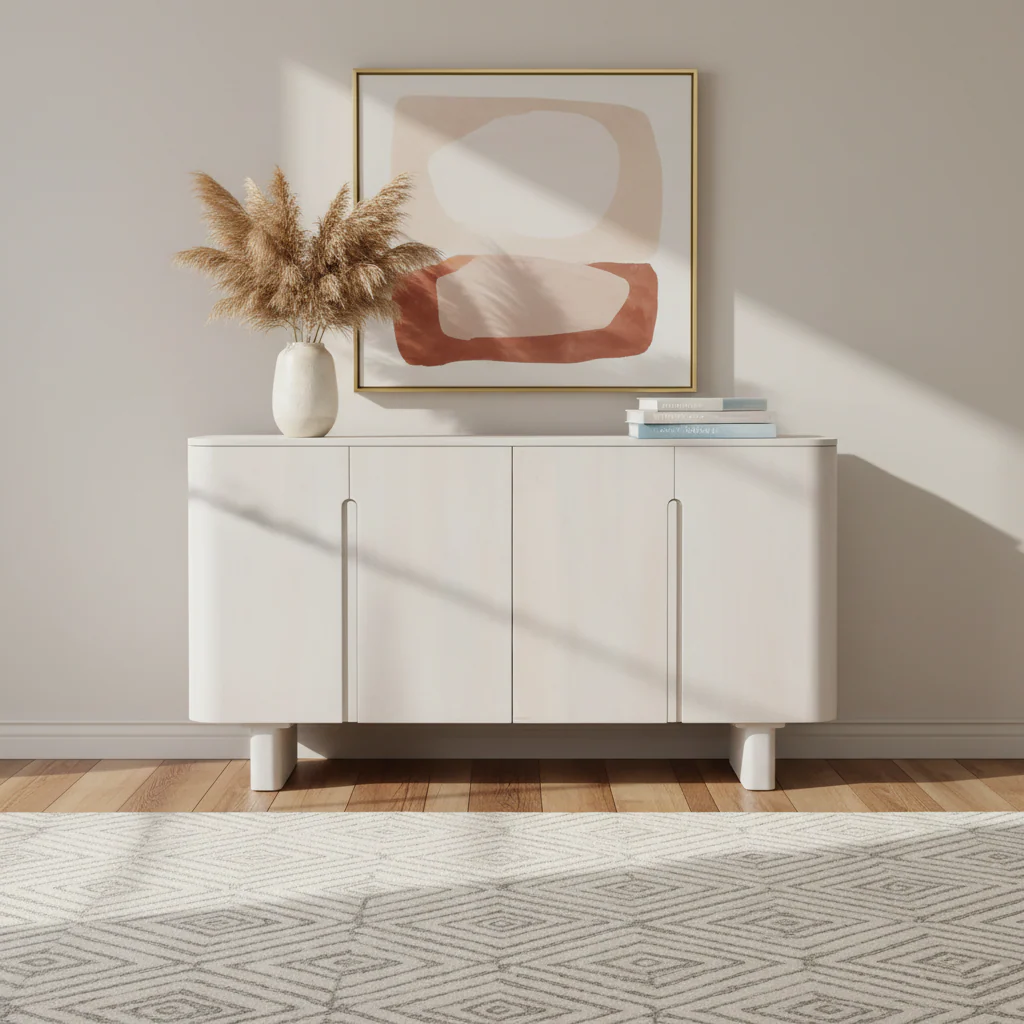 White 4-Door Mango Wood Sideboard Cabinet