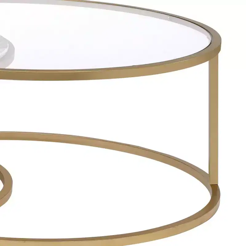 Royal Hampton Metal Framed Nesting Coffee Tables with Glass and Marble Tops, Set of Two, Gold