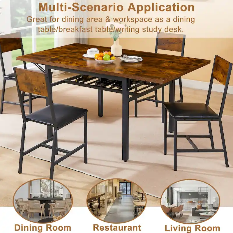 Modern Industrial 63.2 Extendable Dining Table w/Drop Leaf, Seats 6