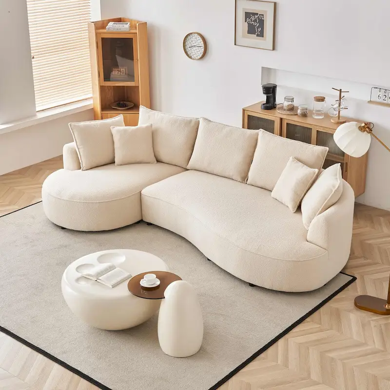 122.8 Modern Teddy Fabric Cloud Curved Sofa -- Left Facing