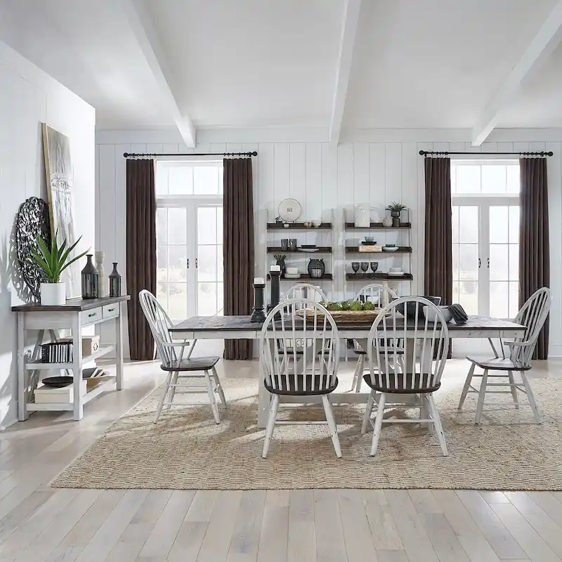 Farmhouse Two Tone White Optional 7 Piece Trestle Table Set