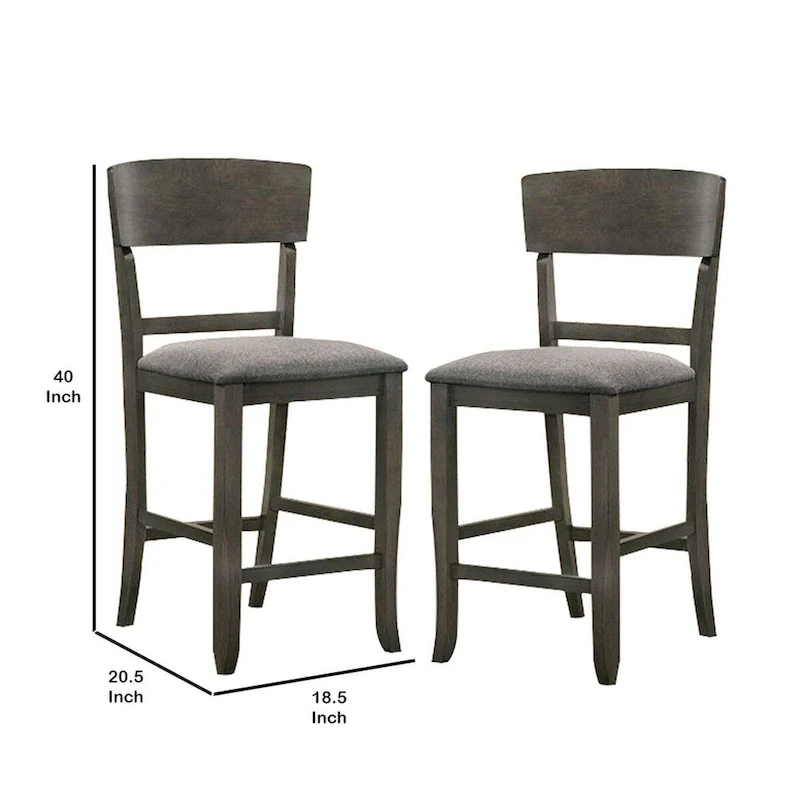 Wooden Counter Height Chair with Curved Back, Set of 2 - 18.5 L x 20.5 W x 40 H