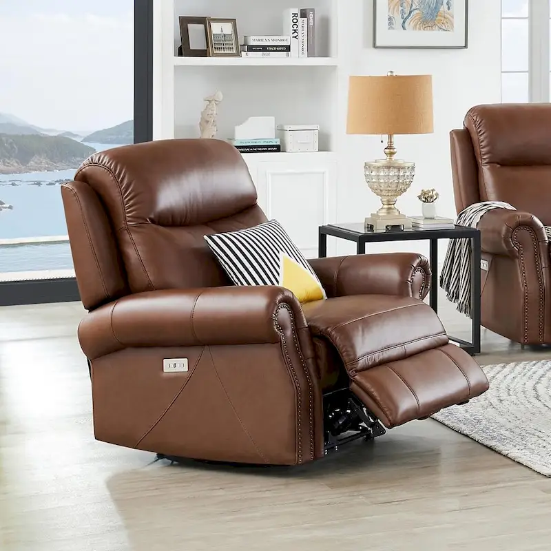 Hydeline Royce Zero Gravity Power Recline and Headrest Top Grain Leather Recliner