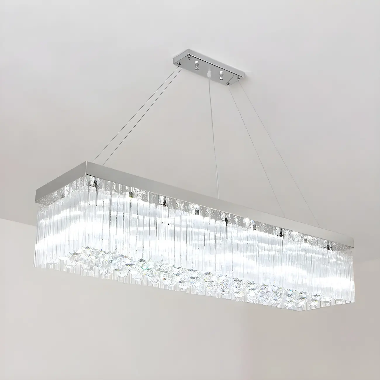 Modern Silver Crystal Rectangle Island Chandelier