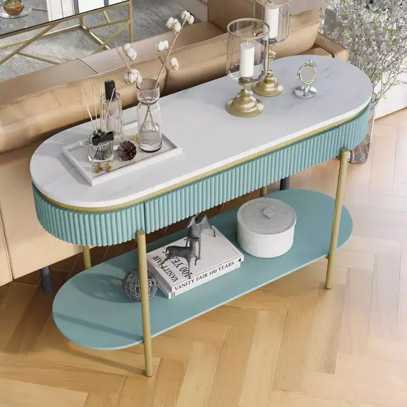 Cartehena Faux Marble Sofa Table with Drawer - HOMES: Inside + Out