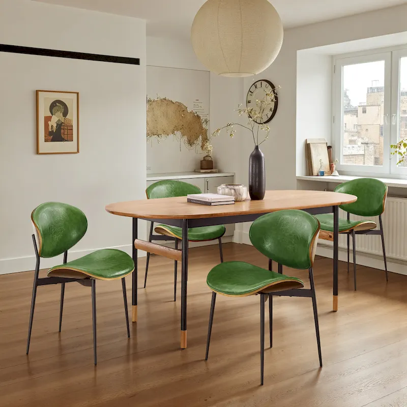 Set of 4 Mid-century Wood and Faux Leather Dining Chairs